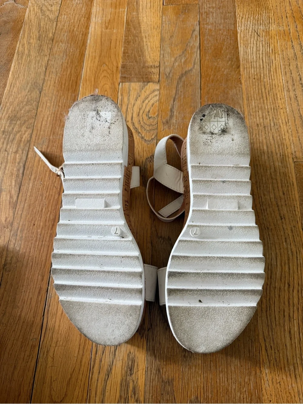 White Cork-Platform Ankle Strap Sandals